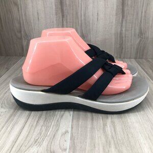 Clarks Sandals Womens 10M Black Fabric Slip On Thong Flip Flop Shoes